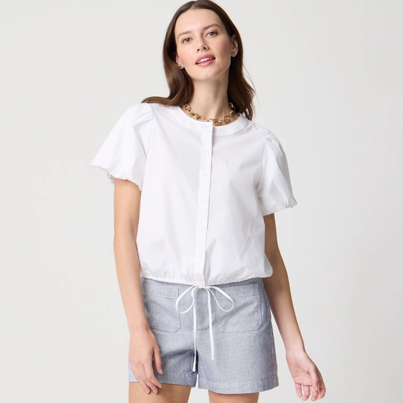 New J.CREW Puff-Sleeve Tie-Waist Top in White $79 CK750 - Picture 1 of 4